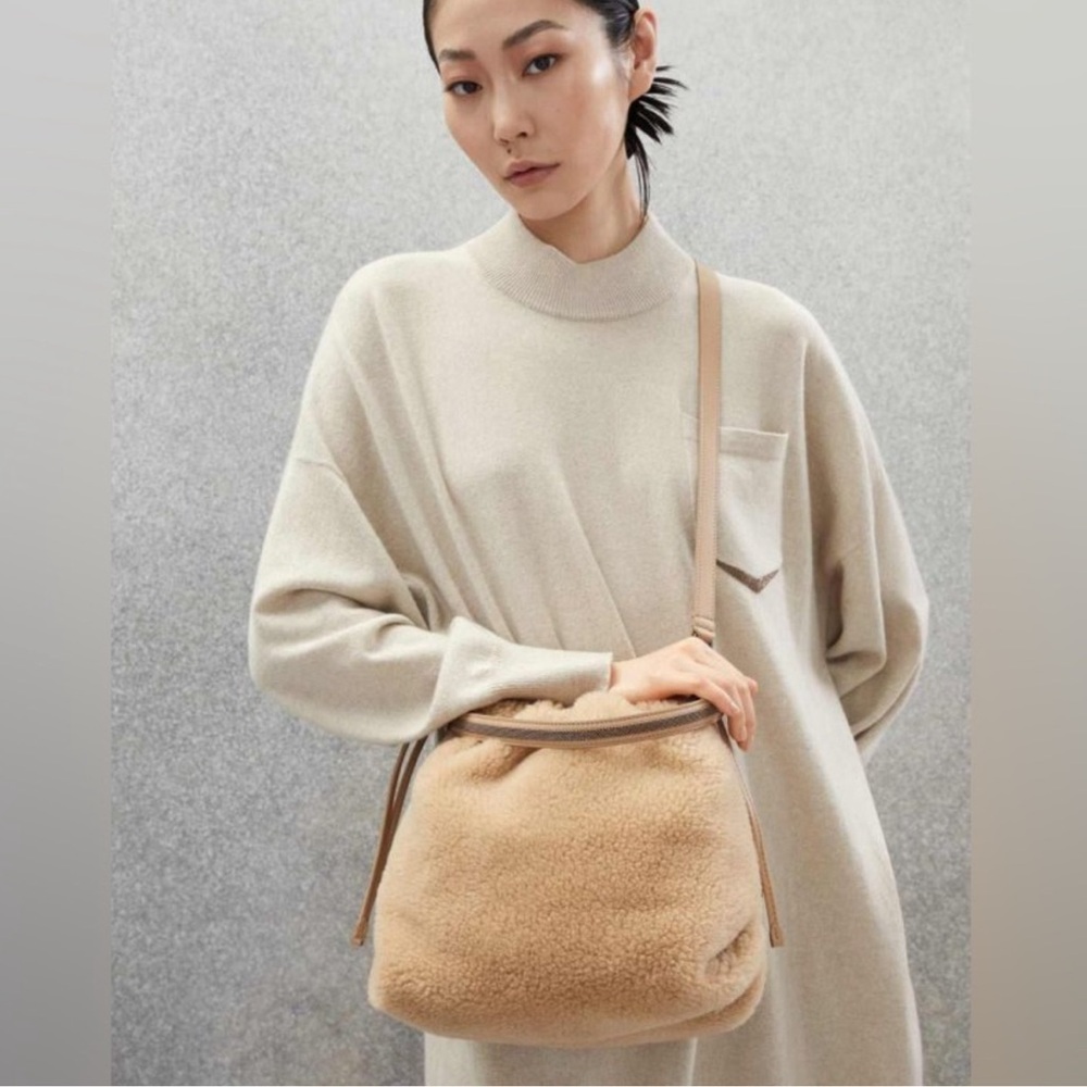 Brunello Cucinelli Teddy Genuine Shearling Bucket Bag.Brand New.